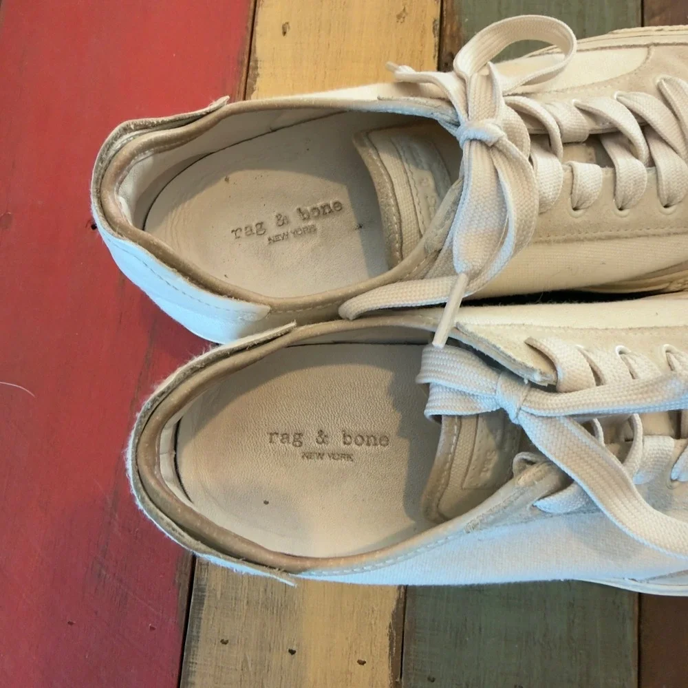 Rag & Bone Cream Canvas‎ Suede Low Top Sneakers Womens 38 Ivory Platform Shoes